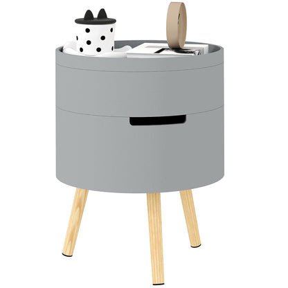 HOMCOM 3-Tier Coffee Table, Round End Table with 2 Hidden Compartments and Detachable Tray, Side Table with Storage for Living Room, Grey 