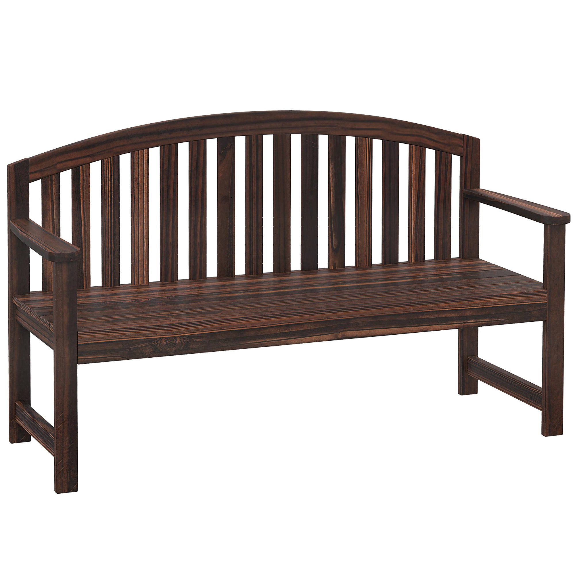 Outsunny 2 Seater Wooden Garden Bench with Armrest, Outdoor Furniture Chair for Park, Balcony, Carbonised Finish 