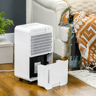 HOMCOM 2000mL Portable Dehumidifier with Air Purifier, 24H Timer, 5 Modes, 10L/Day, for Home Laundry, White 