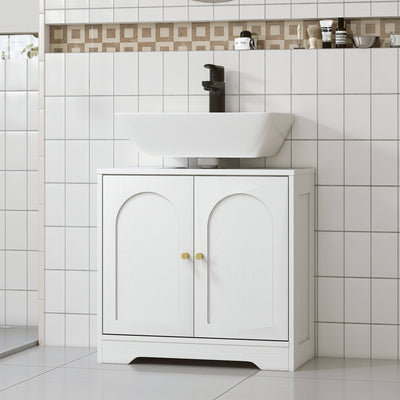 HOMCOM Under Sink Bathroom Cabinet with 2 Arch Doors - White 