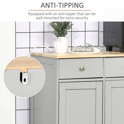 HOMCOM Sideboard with Rubberwood Top and Adjustable Shelves for Dining Room, Kitchen - Grey 