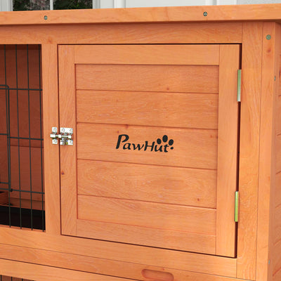 PawHut Two-Tier Antiseptic Wood Rabbit Hutch, 102cm Guinea Pig Hutch with Run - Orange 