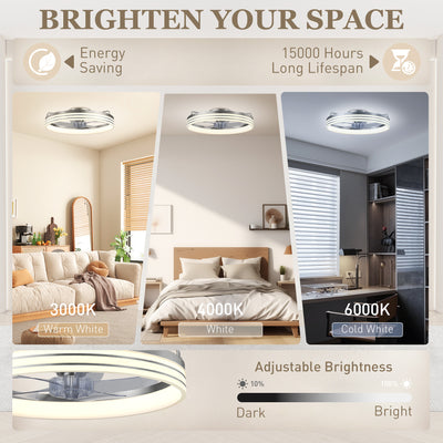 HOMCOM Ceiling Fans with Lights and Remote & App Control, 50cm LED Ceiling Fan Light with 3 Colour Temperatures, 6 Speed, Silver 