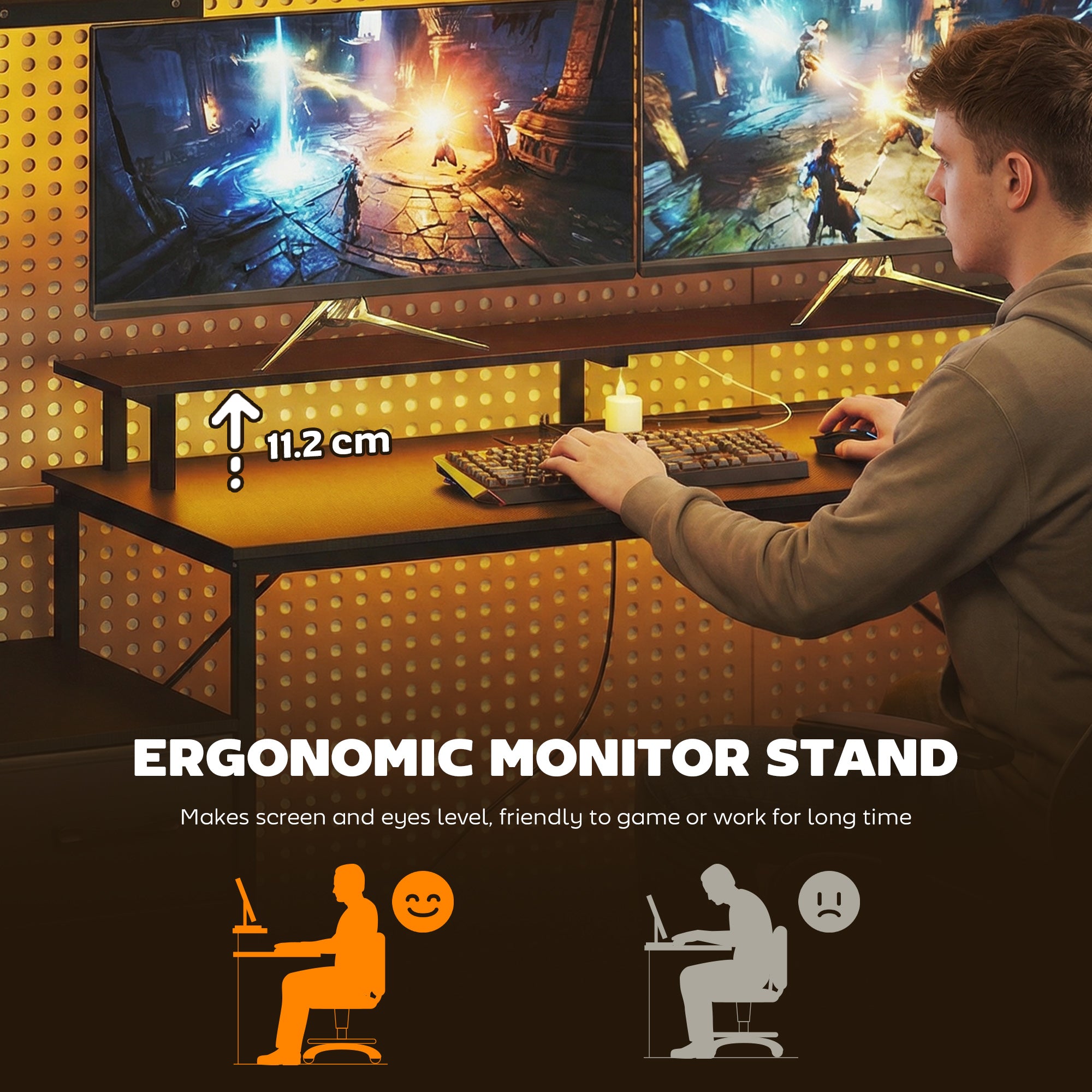 HOMCOM 147cm Gaming Desk with Charging Station and Monitor Stand, Computer Table for Home Office with RGB Lights, Black 