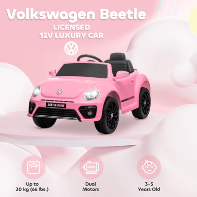 AIYAPLAY Volkswagen Beetle Licensed 12V Ride on Car w/ Remote Control, Suspension Wheels, Soft Start, Lights, Music, Pink 