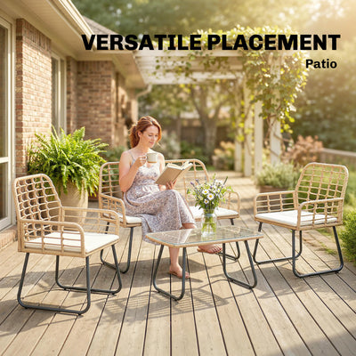 Outsunny 4 Piece Rattan Garden Furniture Set, Outdoor Patio Furniture with Loveseat, Armchairs and Coffee Table 
