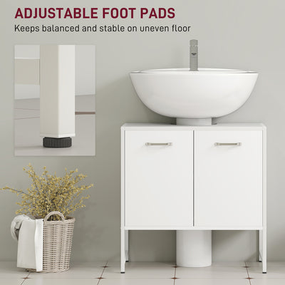 HOMCOM Bathroom Vanity Unit, Under Sink Storage Cabinet with Soft-Close Doors for Basin without or with Pedestal, White 