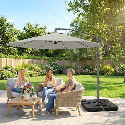 Outsunny 3m Overhanging Parasol, with Base, Weights and Cover - Light Grey 