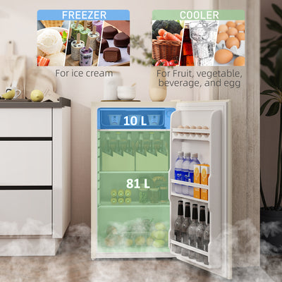 HOMCOM 91 Litre Freestanding Under Counter Fridge Freezer, Small Fridge with Chiller Box, Adjustable Thermostat, 47.5cm Wide, Beige 