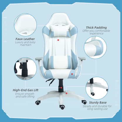 HOMCOM Faux Leather Colour Block Gaming Chair, with 135\'c2\'b0 Reclining Back - Blue/White