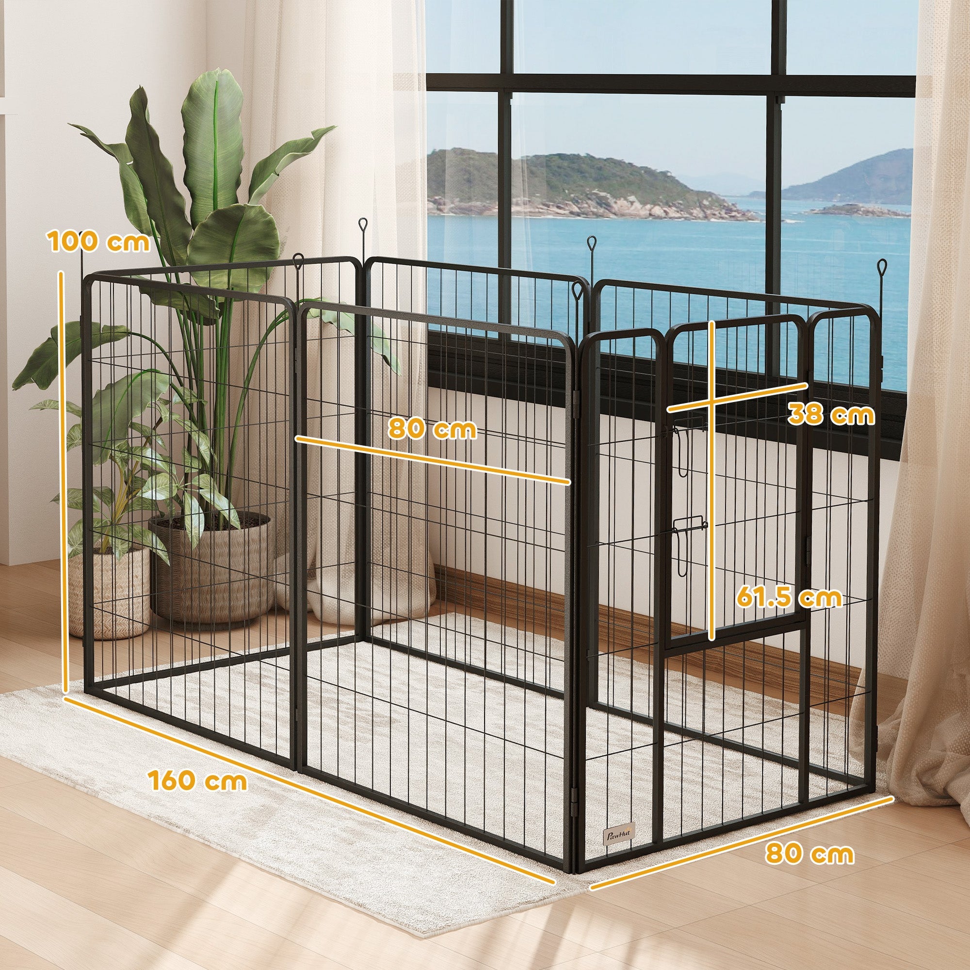 PawHut 6 Panels Dog Playpen, Portable Detachable Puppy Pen with Door, for Large Dogs, 100cm High, Black 