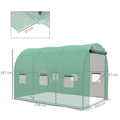 Outsunny Sprinkler System Polytunnel Greenhouse, 3 x 2m, Green 