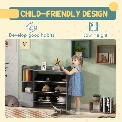AIYAPLAY Toy Storage Unit with 8 Removable Bins, Storage Shelves, Cabinet, Grey 