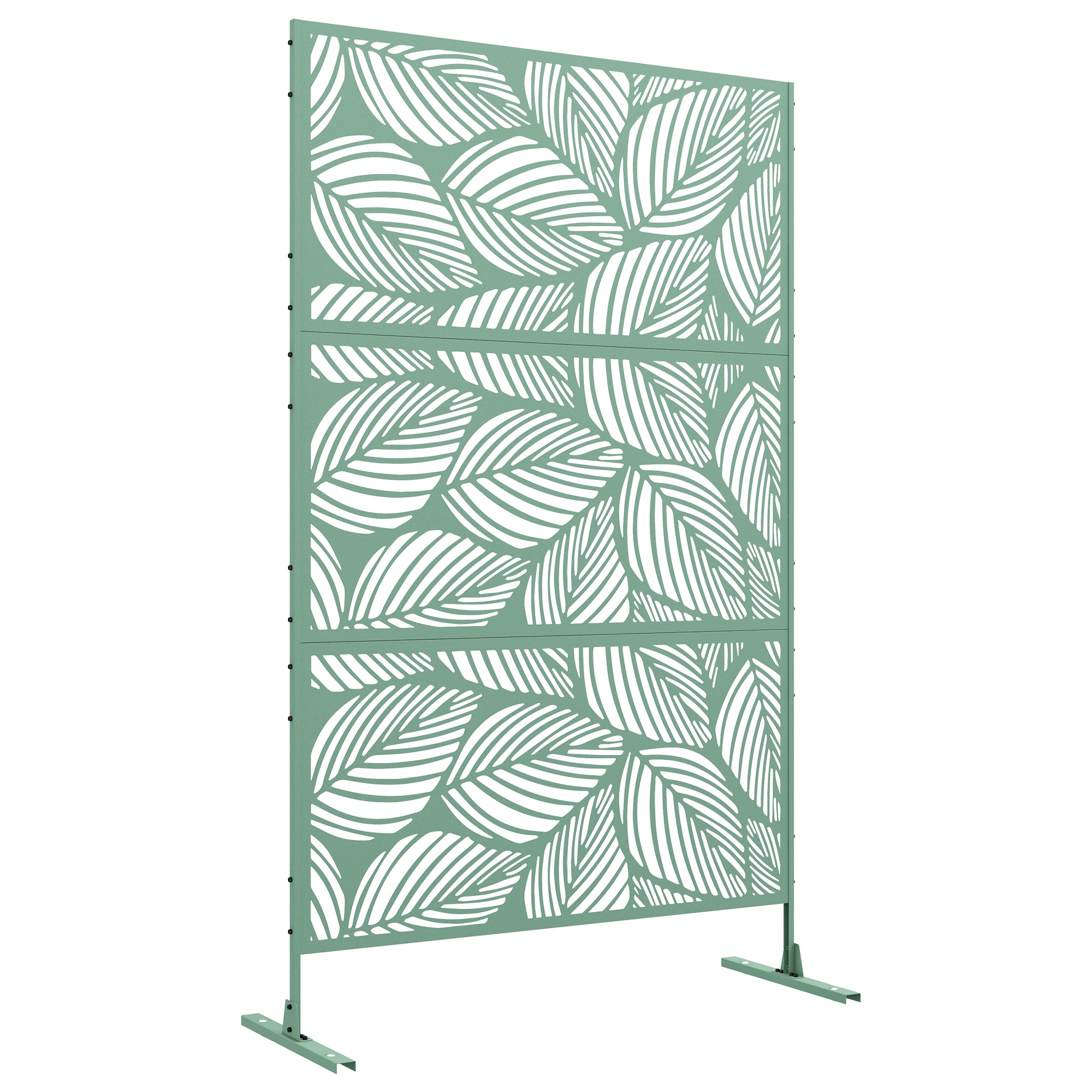 Outsunny Metal Decorative Privacy Screen Outdoor Divider, Green Leaf 