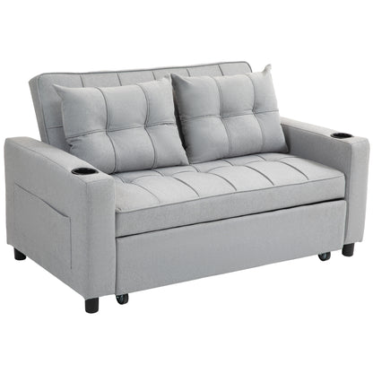 HOMCOM Two-Seater Pull-Out Sofa Bed - Light Grey 