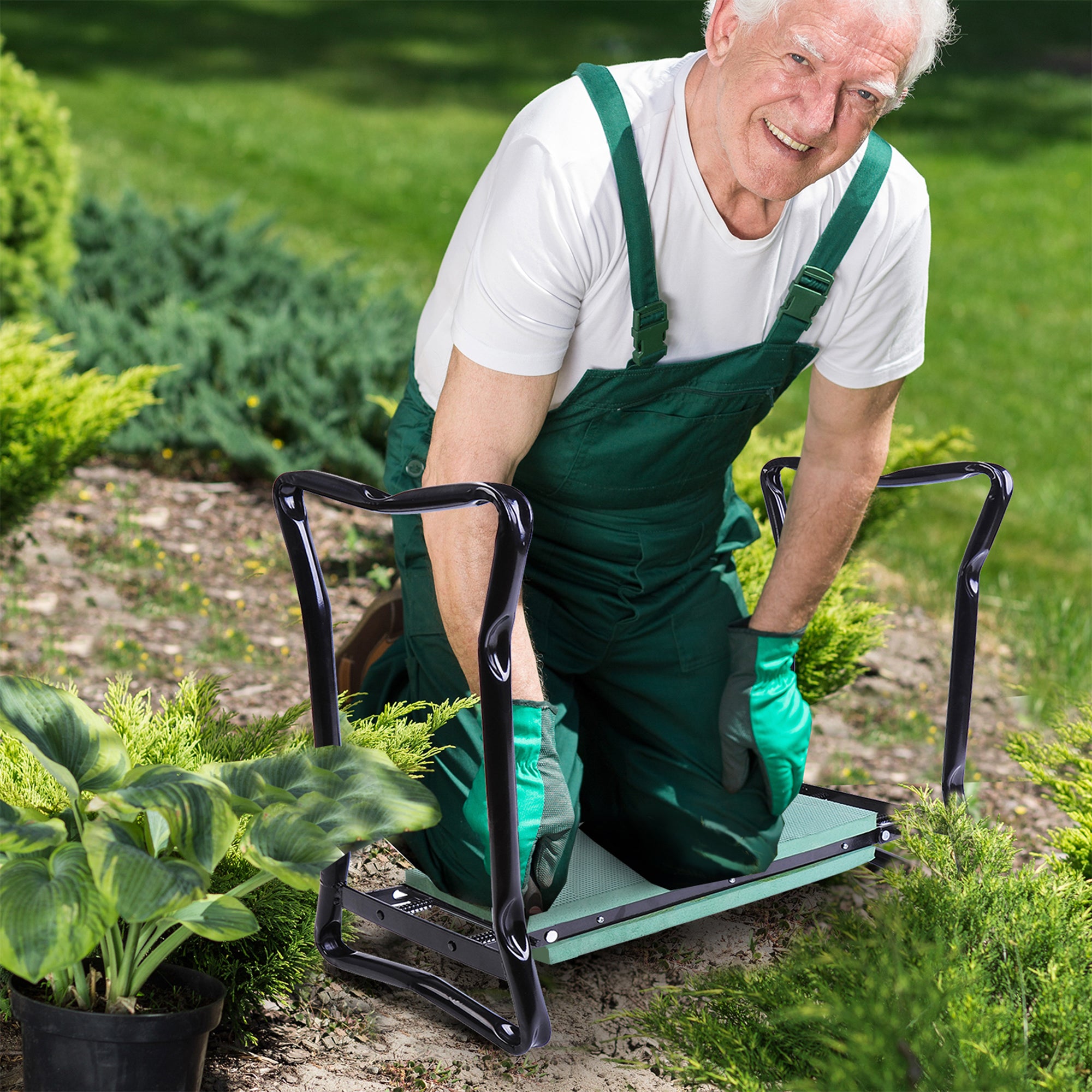 Outsunny 2 In 1 Garden Kneeler Seat Kneeling Pad Support Bench Foldable Knee Protector, Green 