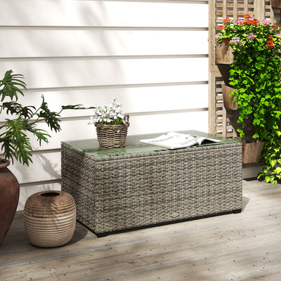 Outsunny 90 x 50cm Glass-Top Rattan Side Table - Dark Grey 