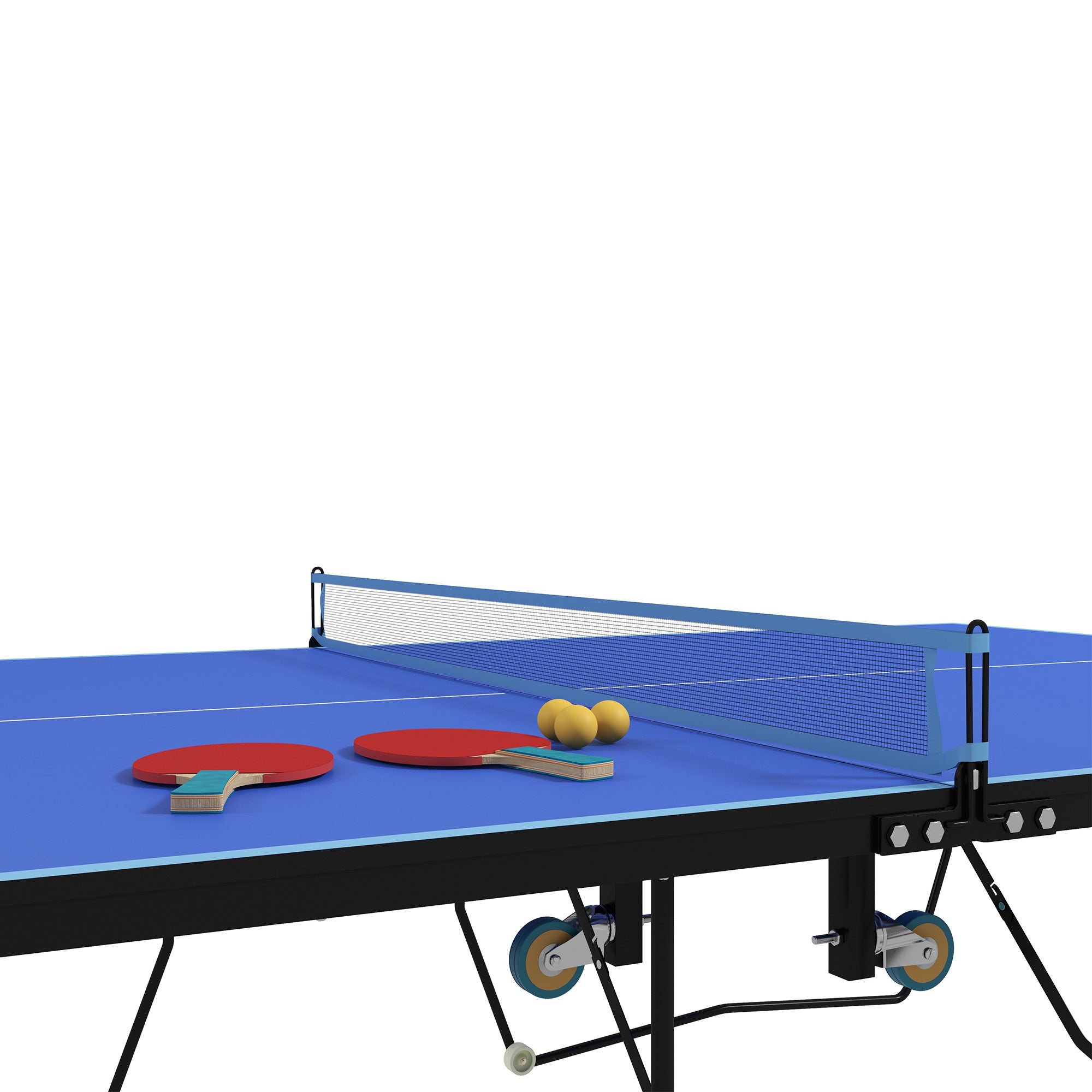SPORTNOW 9FT Folding Table Tennis Table, with 8 Wheels, for Indoor Use - Blue 