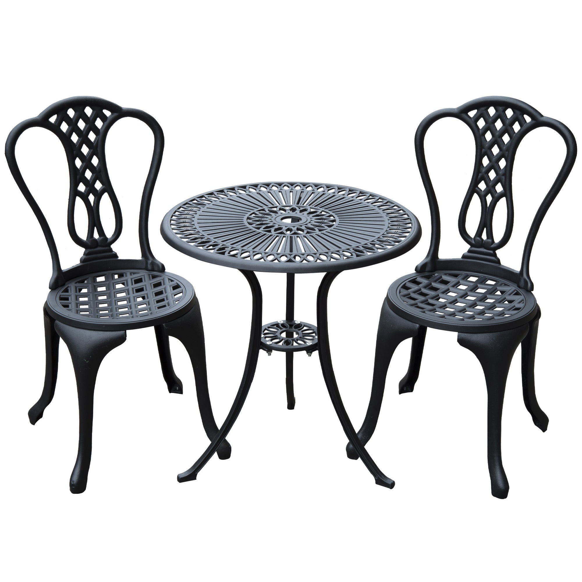 Outsunny 3 Piece Patio Cast Aluminium Bistro Set Garden Outdoor Furniture Table and Chairs Shabby Chic Style 