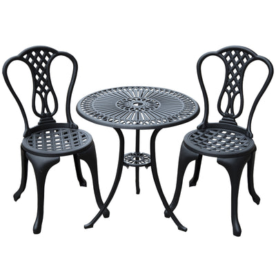 Outsunny 3 Piece Patio Cast Aluminium Bistro Set Garden Outdoor Furniture Table and Chairs Shabby Chic Style 