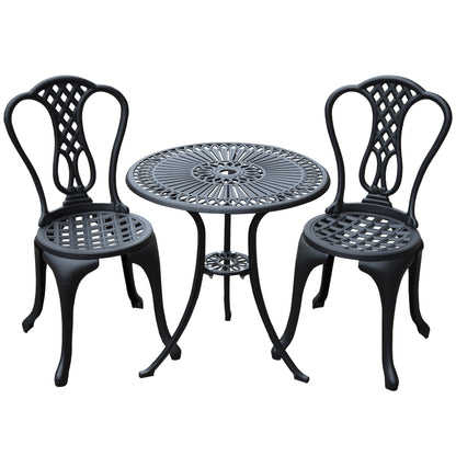 Outsunny 3 Piece Patio Cast Aluminium Bistro Set Garden Outdoor Furniture Table and Chairs Shabby Chic Style 