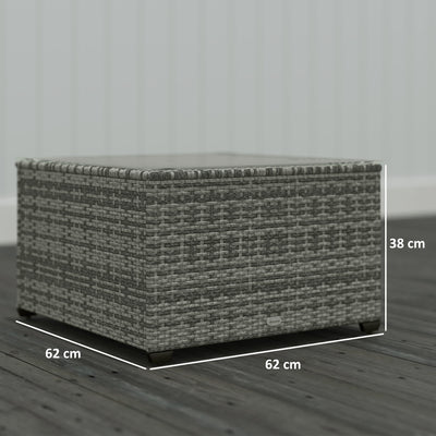 Outsunny 62 x 62cm Glass-Top Rattan Side Table - Light Grey 