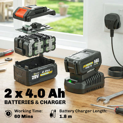 Outsunny 18V 8" Cordless Pole Chainsaw, 1.94m/2.56m Electric Chainsaw with 2 x 4.0Ah Batteries, Charger, Auto Lubrication 