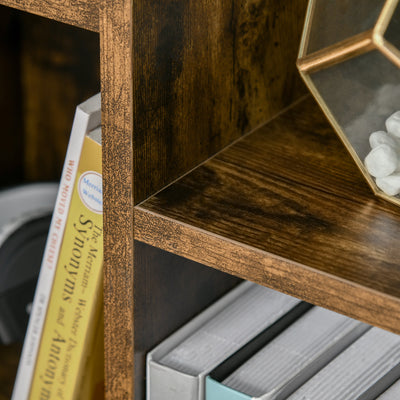 HOMCOM Seven-Cube Bookcase - Rustic Brown Wood Effect 