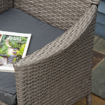 Outsunny 2 PC Outdoor Rattan Armchair Dining Chair Garden Patio Furniture w/ Armrests Cushions Grey 