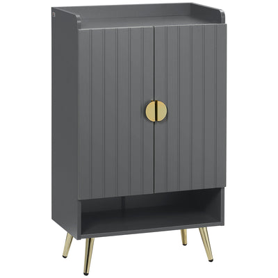 HOMCOM Modern Shoe Cabinet with 2 Doors, Open Shelf and Adjustable Shelves, 15 Pair Hallway Shoe Cupboard, Entryway Storage Unit, Grey 