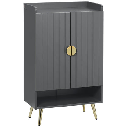 HOMCOM Modern Shoe Cabinet with 2 Doors, Open Shelf and Adjustable Shelves, 15 Pair Hallway Shoe Cupboard, Entryway Storage Unit, Grey