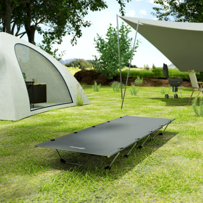 Outsunny Lightweight Camping Bed, Aluminium Portable Camp Cot w/ Strong Support 150kg and Carry Bag for Camping, Dark Grey 