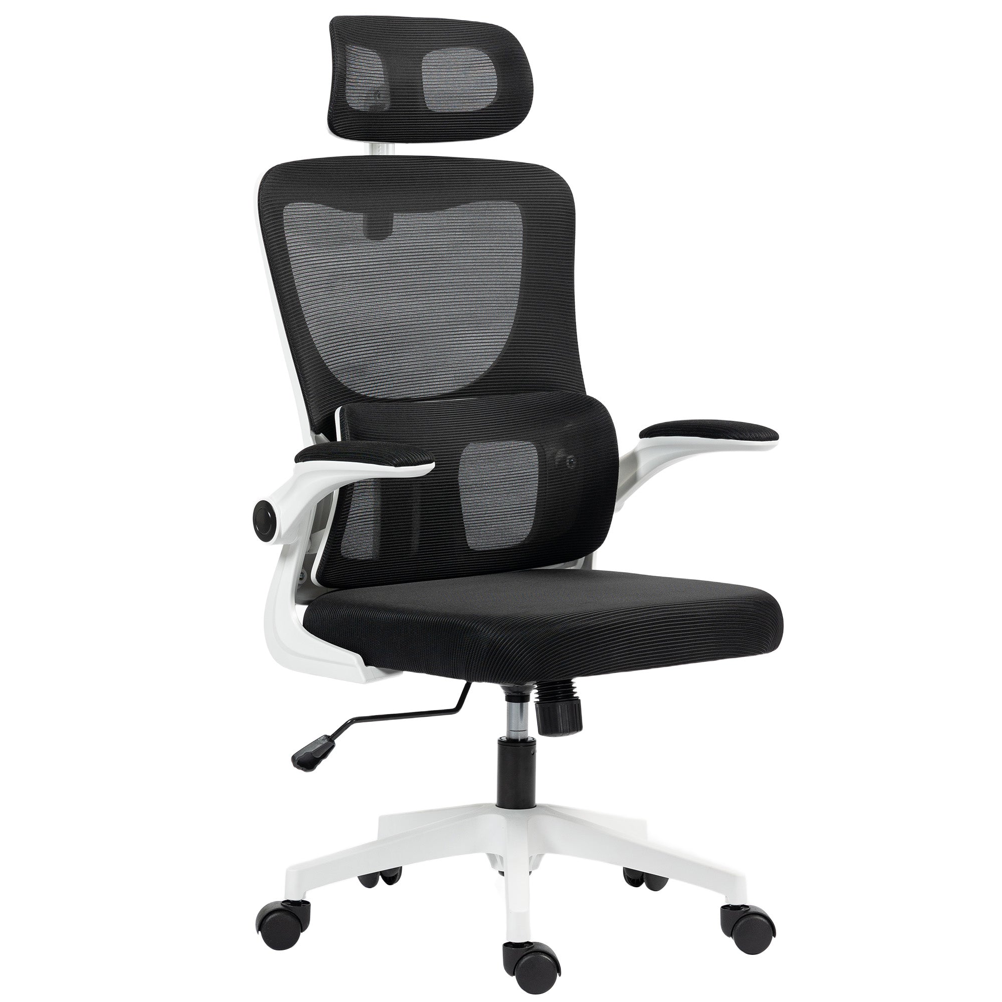 Vinsetto Ergonomic Office Chair, High Back Mesh Computer Desk Chair with Adjustable Headrest and Lumbar Support, Rotatable Armrests, Tilt Function for Home Office, Black 