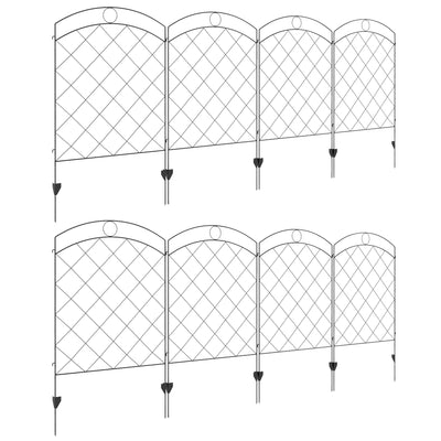 Outsunny Decorative Garden Fencing, 43in x 11.4ft Outdoor Picket Fence Panels, 8PCs Rustproof Steel Wire Landscape Flower Bed Border Edging Animal Barrier, Black 