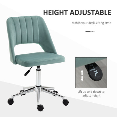 Vinsetto Mid Back Office Chair Velvet Fabric Swivel Scallop Shape Computer Desk Chair for Home Study Bedroom Green 
