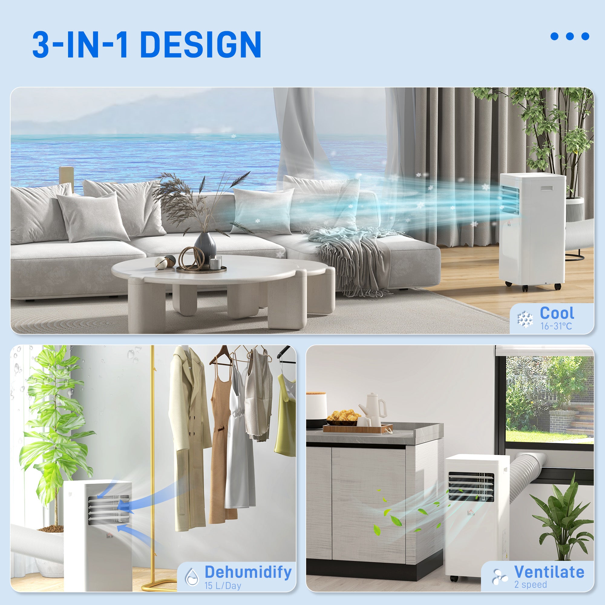 HOMCOM 5000 BTU Air Conditioning Unit, 3-in-1 Portable Air Conditioner, Dehumidifier, Cooling Fan with 2 Speeds, 24H Timer, Remote Control, Digital Display, Window Venting Kit, 12m² 