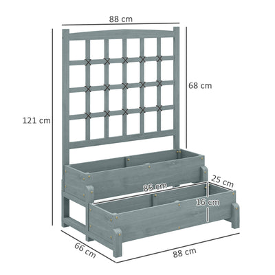Outsunny 2-Tier Raised Garden Bed with Trellis, Wooden Elevated Planter Box with Drainage Holes, Outdoor Raised Planter for Climbing Plants, Fruits, Vegetables, Flowers, Grey 