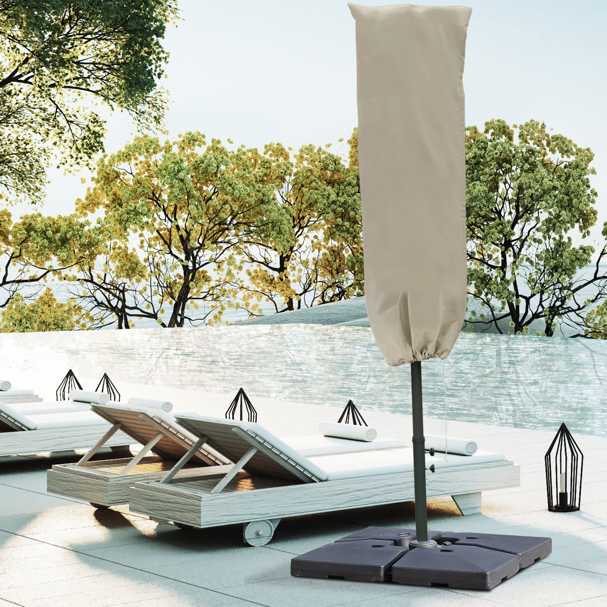 Outsunny Outdoor Cantilever Umbrella Cover with Rod, Zipper, Khaki 