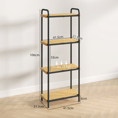 HOMCOM 4-Tier Bamboo Bathroom Storage Shelf, Freestanding Narrow Shelving Unit with Slatted Shelves for Kitchen Bathroom Living Room, 41.5 x 21.5 x 106 cm, Natural and Black 