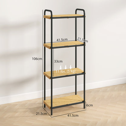 HOMCOM 4-Tier Bamboo Bathroom Storage Shelf, Freestanding Narrow Shelving Unit with Slatted Shelves for Kitchen Bathroom Living Room, 41.5 x 21.5 x 106 cm, Natural and Black
