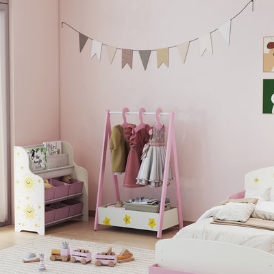 AIYAPLAY Baby Clothing Rack with Hangers, Storage Shelf for Bedroom, Star Theme, for Ages 3-6, Pink 