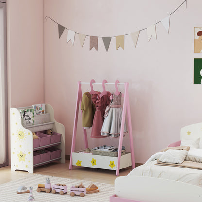 AIYAPLAY Baby Clothing Rack with Hangers, Storage Shelf for Bedroom, Star Theme, for Ages 3-6, Pink