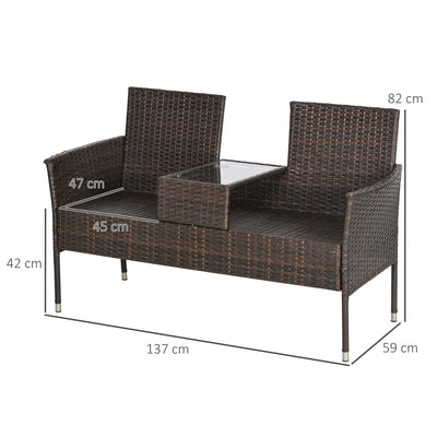 Outsunny Two-Seat Rattan Chair, with Middle Table - Brown 