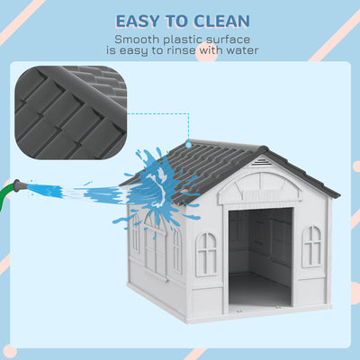 PawHut Plastic Weather-Resistant Dog House, for Indoors and Outdoors, Medium Dogs - Grey 