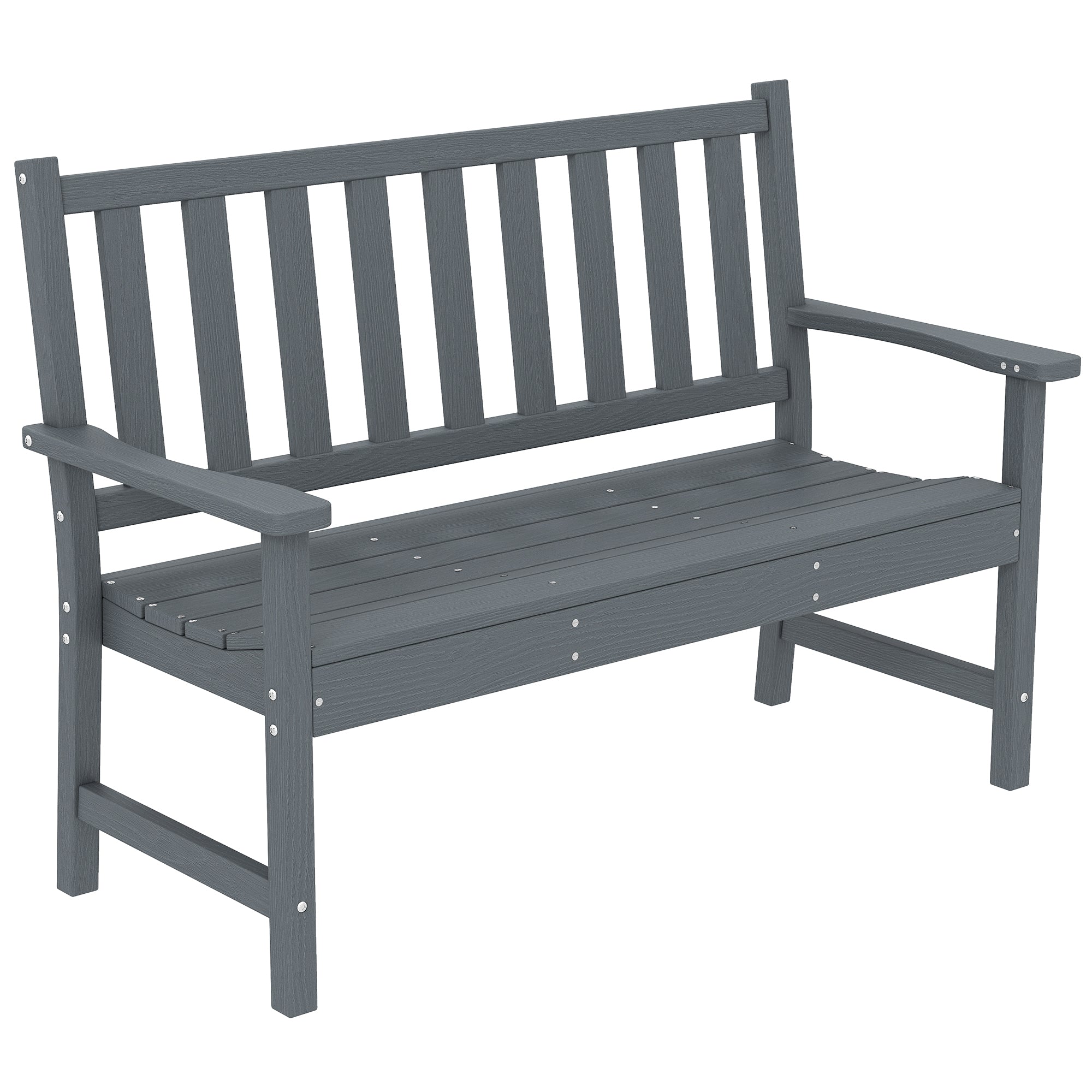 Outsunny 2 Seater Plastic Garden Bench, Outdoor Patio Bench with Armrest and Backrest, Weatherproof Outdoor Furniture for Balcony 