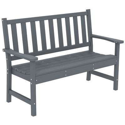 Outsunny 2 Seater Plastic Garden Bench, Outdoor Patio Bench with Armrest and Backrest, Weatherproof Outdoor Furniture for Balcony 