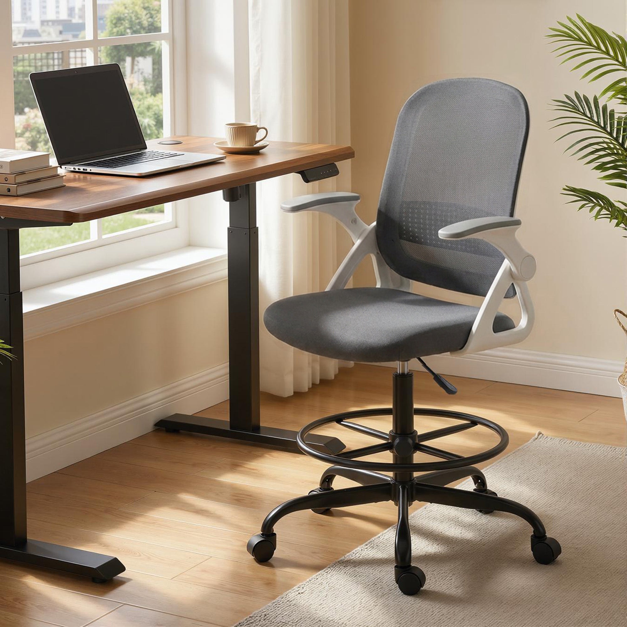 HOMCOM Painting Chair, Mesh Computer Desk Chair with Flip-up Armrests, Grey 
