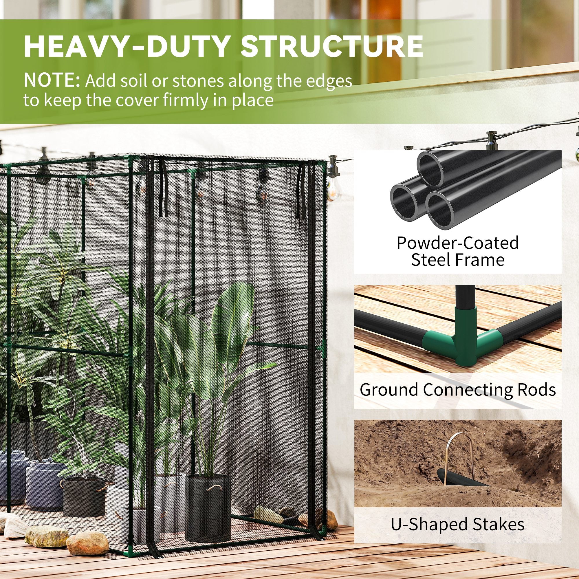 Outsunny Fruit Cage Bird Netting, Brassica Cage Plant Protection Tent with Zipped Door, Anti Bird, Insects, Small Animals, Black 