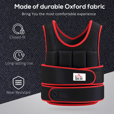 HOMCOM 20kg Weighted Vest, Adjustable Running Weight Vest with 38 Weight Bags for Men or Women Cardio Exercise, Black and Red 