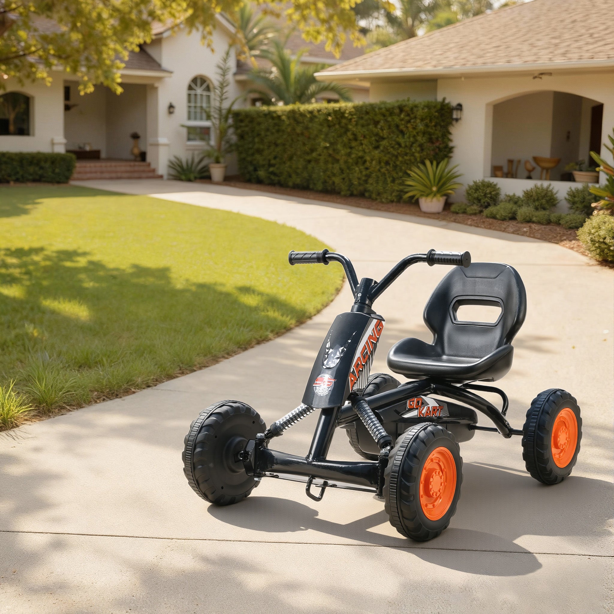 AIYAPLAY Kids Pedal Go Kart with Steel Frame, Sporty Design, for Ages 2-5 Years, Black 